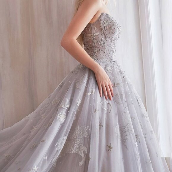 BLUE CONSTELLATION DREAM SWEETHEART EMBROIDERED TULLE BALLGOWN CORSET BACK A0890 - Picture 11 of 11